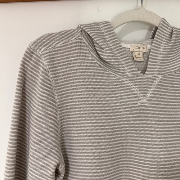 J.Crew Striped Cotton Hoodie Women Medium Grey White Pockets | Coastal Preppy - Picture 2 of 8